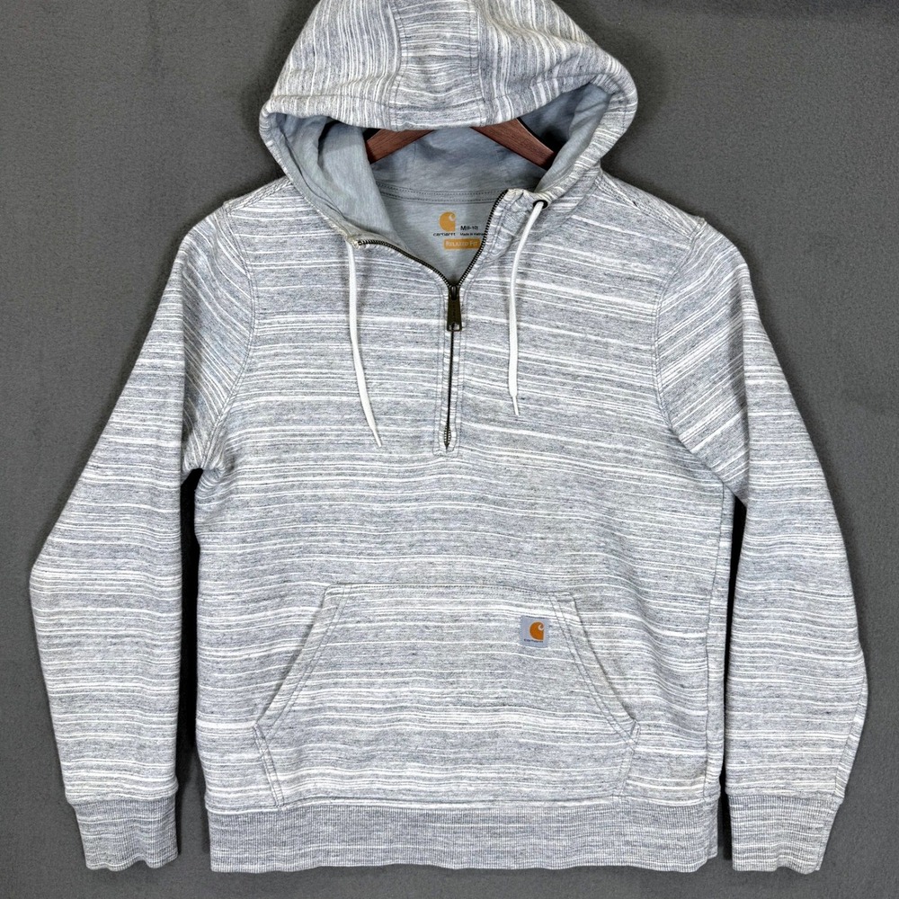 Carhartt Hoodie Women M Grey Space Dye Quarter Zip Relaxed Fit Pullover Jacket